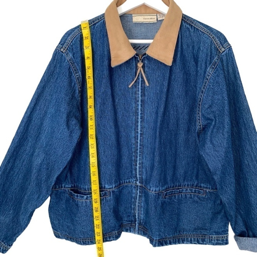 CARRIE ALLEN Denim Jacket Vintage Beaded Suede Long Sleeve Blue/Tan Women Size L - Picture 11 of 14